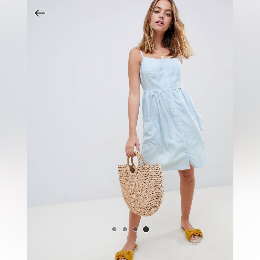 New Look Petite button mini dress in light blue spring summer